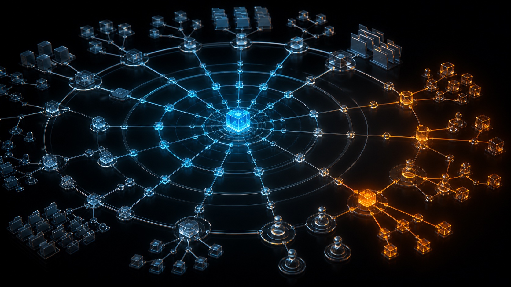 A pull request node sending risk signals through coupled code and ownership boundaries