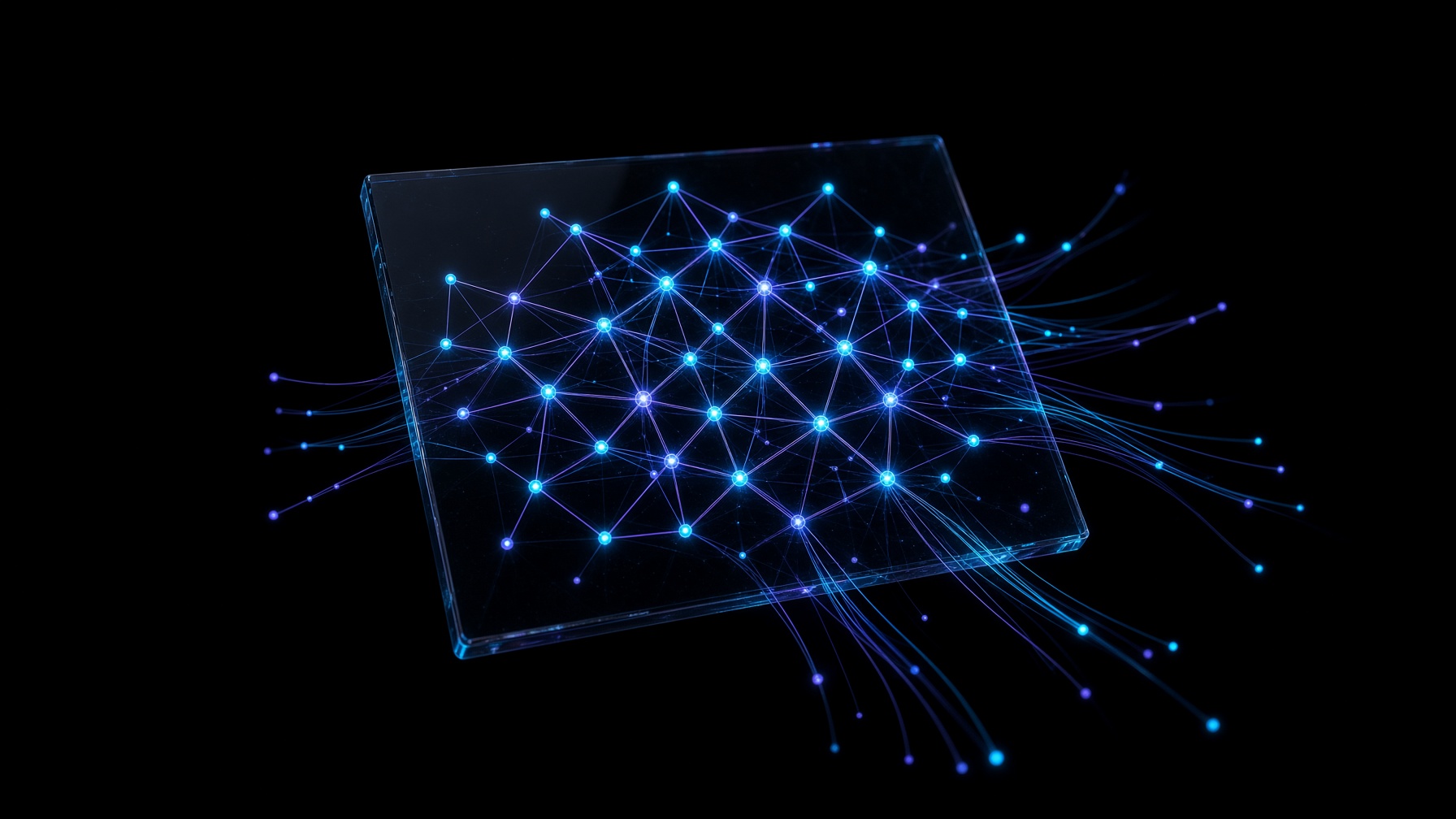 A glass API surface showing a living cyan-violet graph
